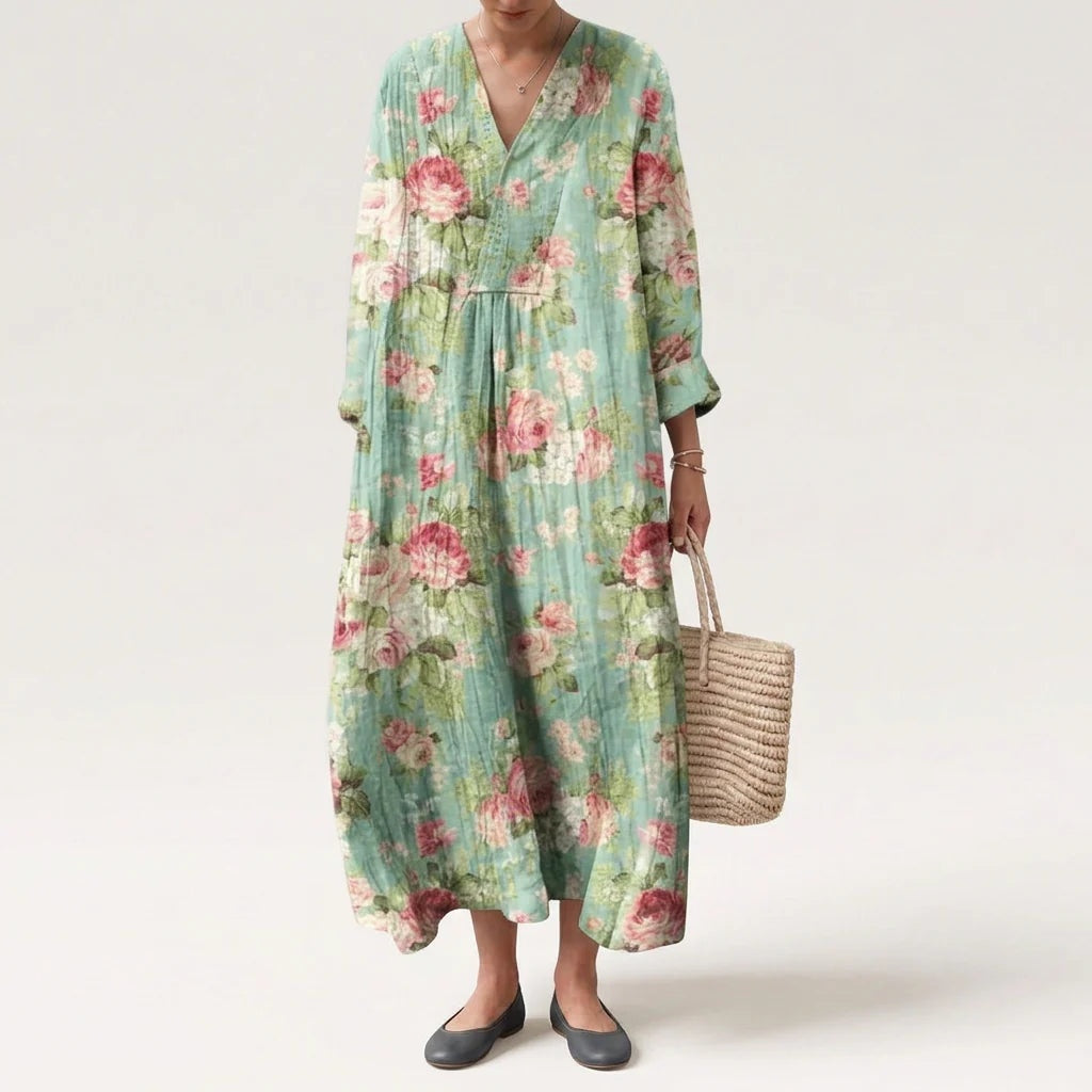 Esther | Vestido Largo de Verano Geométrico Estampado Patchwork Mujer Escote V