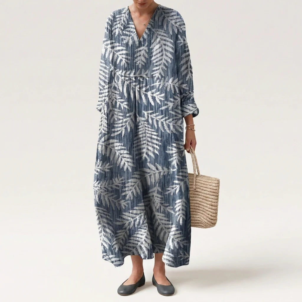 Esther | Vestido Largo de Verano Geométrico Estampado Patchwork Mujer Escote V