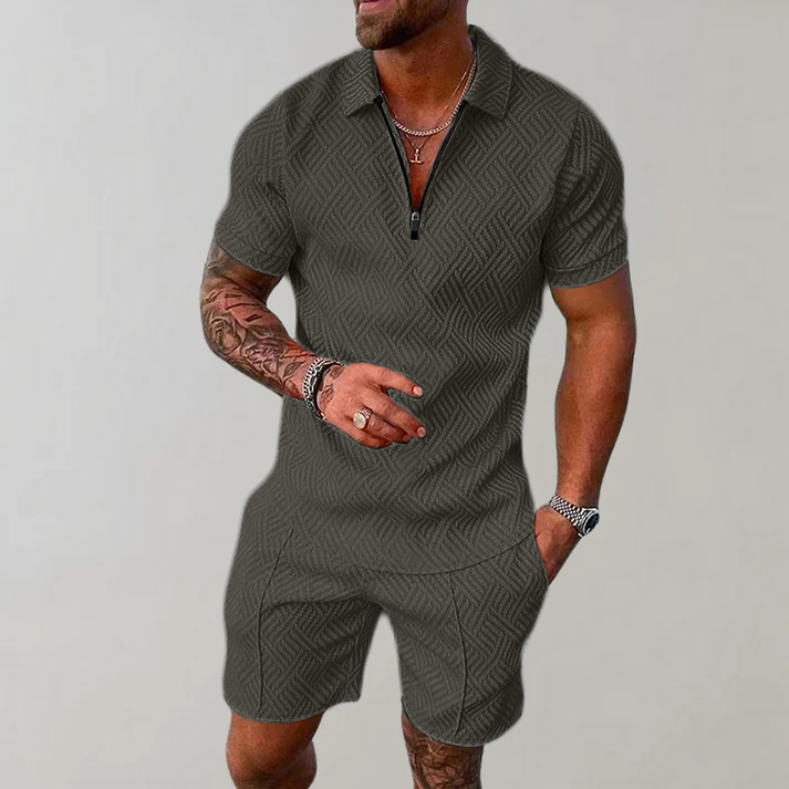 Víctor | Polo con Cremallera y Shorts Hombre Manga Corta Texturizado