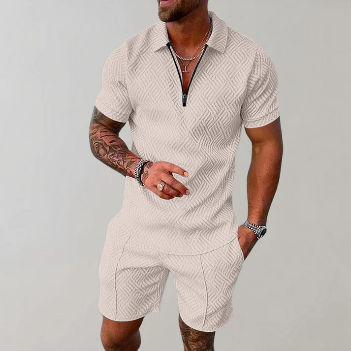 Víctor | Polo con Cremallera y Shorts Hombre Manga Corta Texturizado