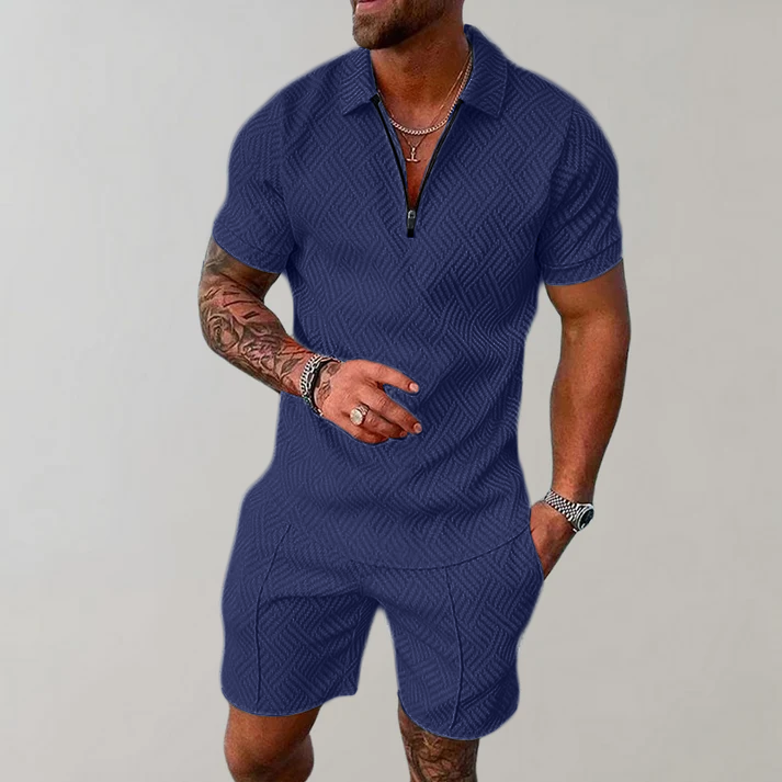 Víctor | Polo con Cremallera y Shorts Hombre Manga Corta Texturizado