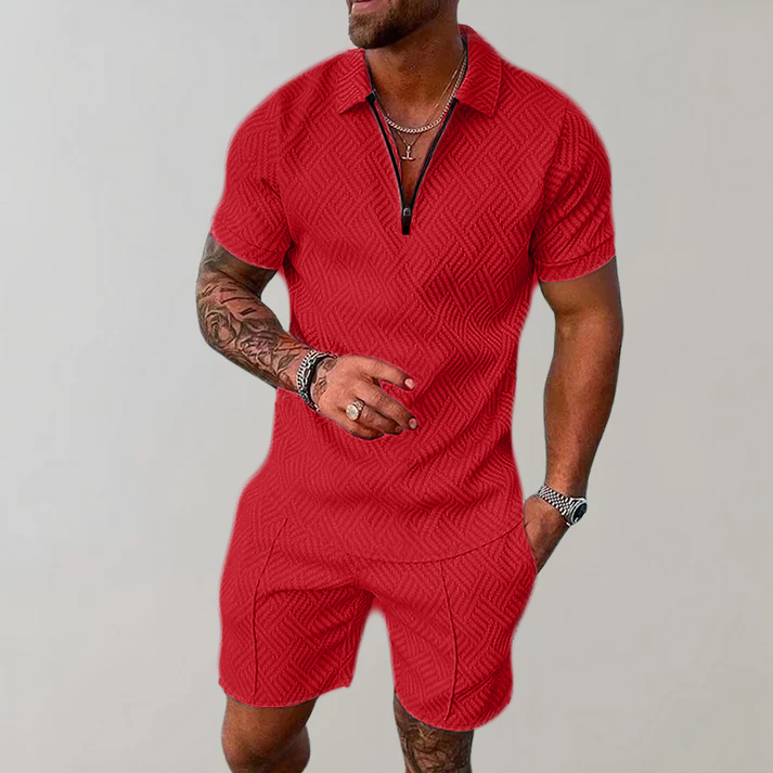 Víctor | Polo con Cremallera y Shorts Hombre Manga Corta Texturizado